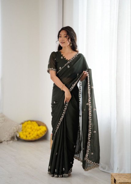 Multi Color Soft Star Georgette Silk Saree with Moti and Embroidery Work for Party Special Georgette Sarees Wholesale