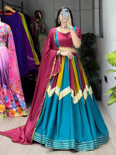 Multi Color Traditional Chinon Lehenga Choli with Colorful Kali Work for Navratri  Lehenga