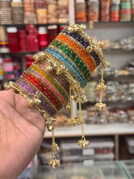 Multi color Traditional Kashmiri Ghunghroo Glass Bangles Set at Wholesale Rate Fashion Accessories Wholesale
