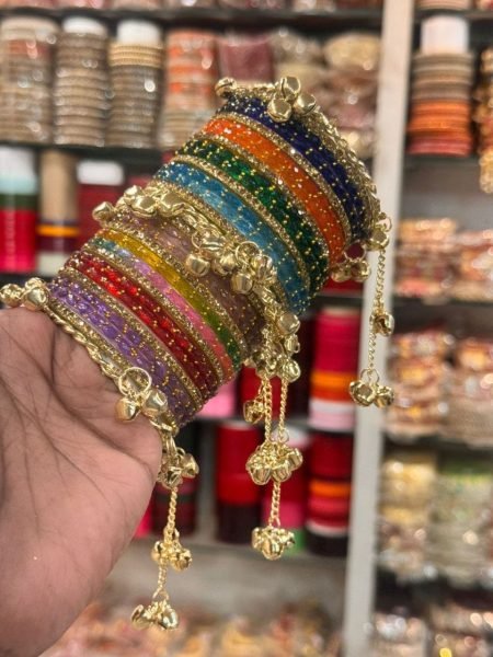 Multi color Traditional Kashmiri Ghunghroo Glass Bangles Set at Wholesale Rate Fashion Accessories Wholesale