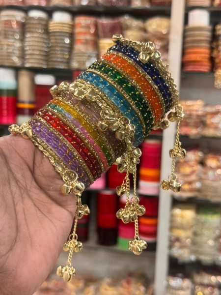 Multi color Traditional Kashmiri Ghunghroo Glass Bangles Set at Wholesale Rate Fashion Accessories Wholesale