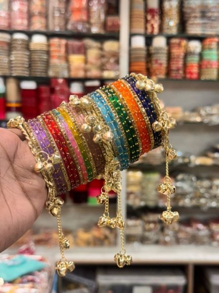 Multi color Traditional Kashmiri Ghunghroo Glass Bangles Set at Wholesale Rate Fashion Accessories Wholesale