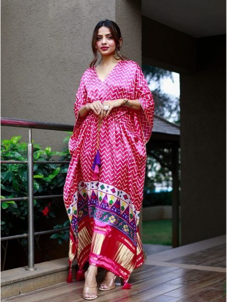 Digital Print Pure Gaji Silk Kaftan  with Gotta Patti Lace Border Kaftan 
