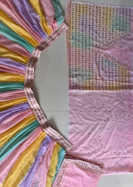Multi Light Colors Star Georgette Lehenga with Mirror Work and Canvas Layers Navratri Lehnega Choli