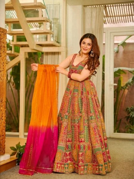 Multicolor Combination Standard Quality Jimmy Organza Silk Digital Printed Anarkali Gown with Dupatta  Ready To Wear Collection