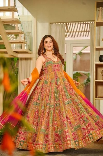 Multicolor Combination Standard Quality Jimmy Organza Silk Digital Printed Anarkali Gown with Dupatta  Ready To Wear Collection
