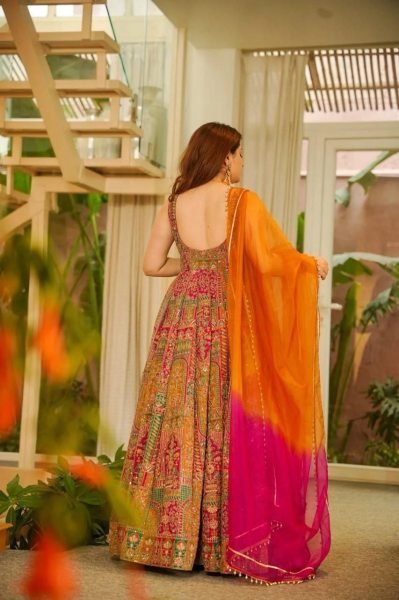 Multicolor Combination Standard Quality Jimmy Organza Silk Digital Printed Anarkali Gown with Dupatta  Ready To Wear Collection