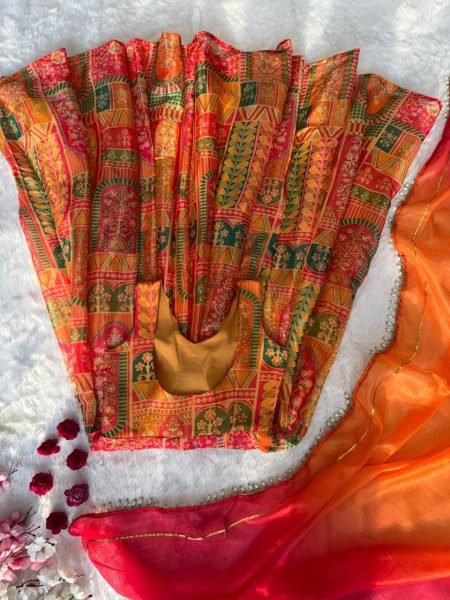 Multicolor Combination Standard Quality Jimmy Organza Silk Digital Printed Anarkali Gown with Dupatta  Ready To Wear Collection