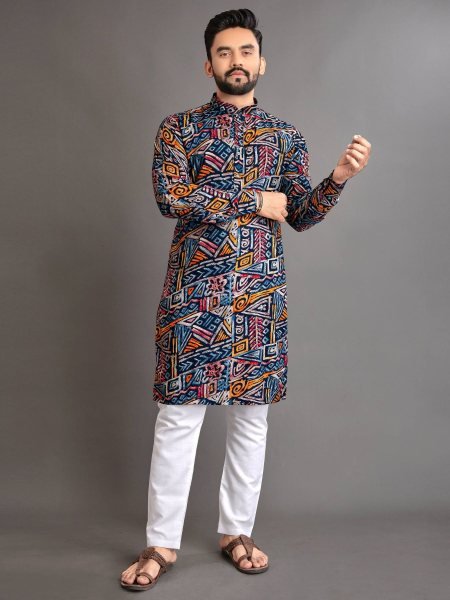 Multicolor Cotton Foil Print Kurta Pajama for Men Festive Wear Kurta Pajama Wholesale