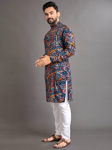 Multicolor Cotton Foil Print Kurta Pajama for Men Festive Wear Kurta Pajama Wholesale