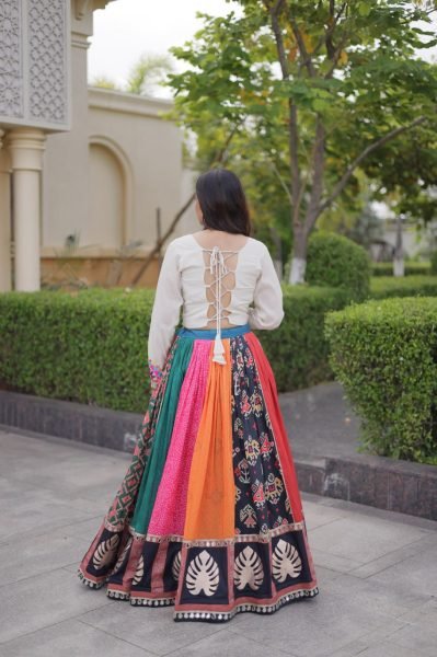 Multicolor Cotton Printed Lehenga Choli with Kutchi Gamthi Blouse at Wholesale Navratri Lehnega Choli
