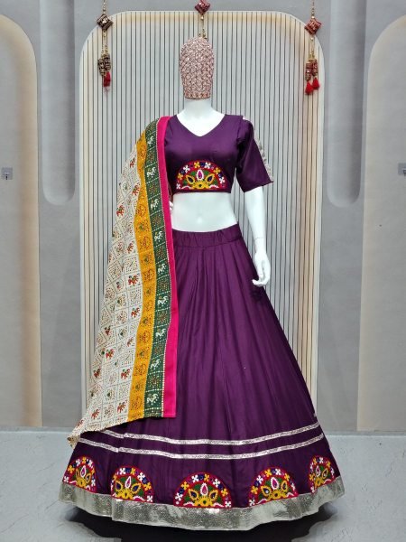 Multicolor Cotton Rayon Navratri Chaniya Choli with Gamthi Dupatta and 4 Meter Flare  Lehenga