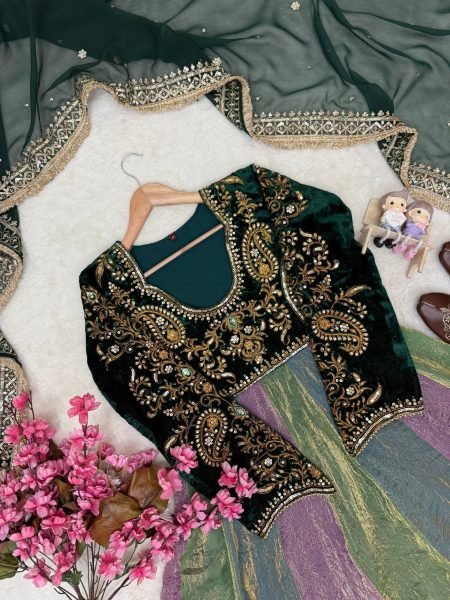 Multicolor Designer Velvet Anarkali Gown with Fandy Silk Multi Colour Flair at Wholesale Rate Ready To Wear Collection
