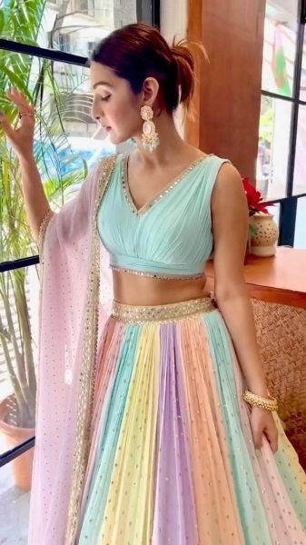 Multicolor Faux Georgette Designer Lehenga Choli With Mirror And Sequins Work Bridal Lehenga Choli