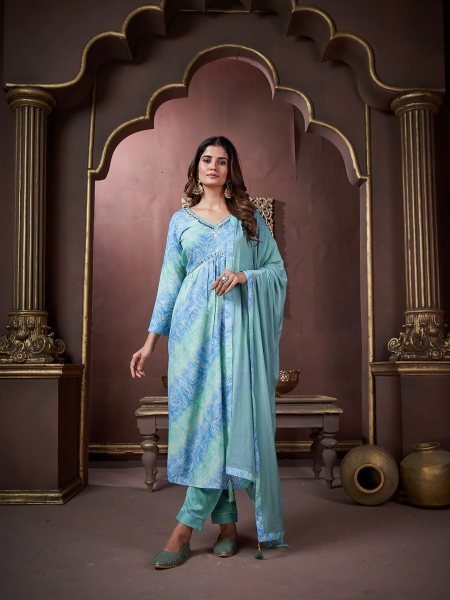 Multicolor Floral Print Alia Cut Suit For Festive Rayon Ethnic Wear Kurtis