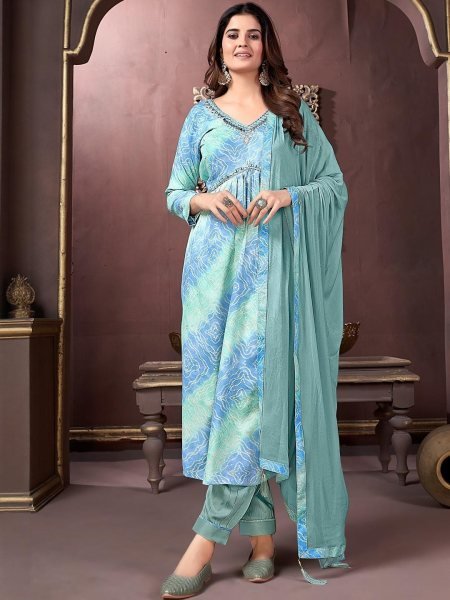 Multicolor Floral Print Alia Cut Suit For Festive Rayon Ethnic Wear  Straight Cut Long Kurtis