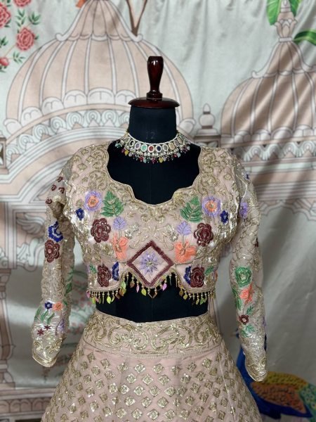 Multicolor Jimmy Choo Soft Net Bridal Lehenga with 4m Flare and Sequins Reception Wear Designer Lehenga Choli