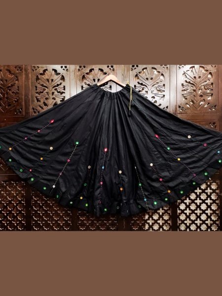 Multicolor Mirror Work Chaniya in Pure Cotton Navratri Ready to Wear  Lehenga