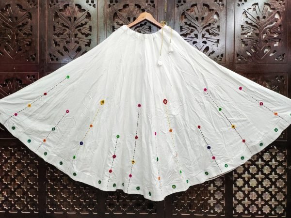 Multicolor Mirror Work Chaniya in Pure Cotton Navratri Ready to Wear Navratri Lehnega Choli