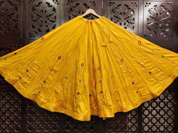 Multicolor Mirror Work Chaniya in Pure Cotton Navratri Ready to Wear Navratri Lehnega Choli