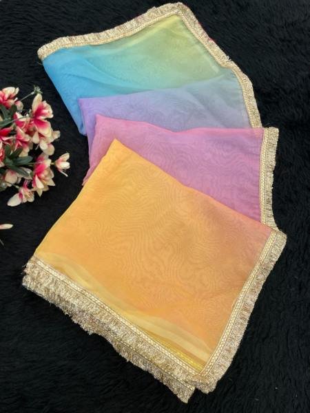 Multicolor Organza Digital Print Saree with Heavy Embroidered Mono Silk Readymade Blouse Organza Sarees Wholesale