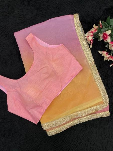 Multicolor Organza Digital Print Saree with Heavy Embroidered Mono Silk Readymade Blouse Organza Sarees Wholesale