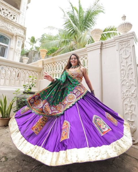Muslin Mirror Work Lehenga Choli With Embroidered Blouse Garba Festival Wear Navratri Lehnega Choli