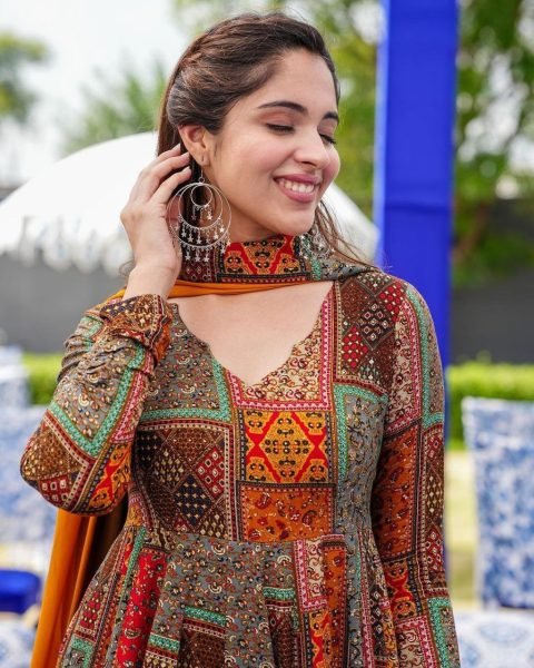 Muslin Printed Beautiful Anarkali Kurti With Dupatta  Kurti With Dupatta Wholesale