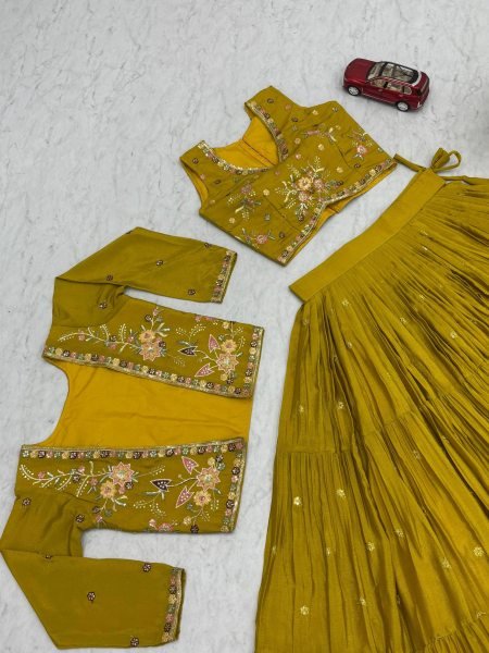 Mustard Big Flair Lehenga Set with Cancan and Jacket Luxury 3 Piece Celebration Outfit Designer Lehenga Choli