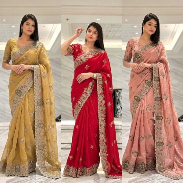 Mustard Embroidered Silk Saree with C Pallu for Bridal and Festive Functions Designer Wedding Sarees Wholesale