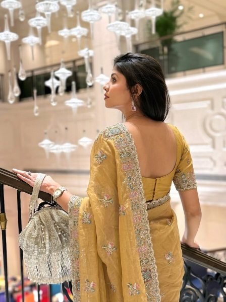 Mustard Embroidered Silk Saree with C Pallu for Bridal and Festive Functions Designer Wedding Sarees Wholesale