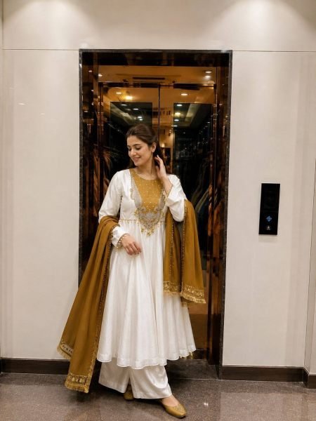 Mustard Yellow Anarkali Suit with Sequin Work and Star Georgette Dupatta at Wholesale Rate 