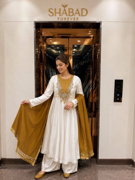 Mustard Yellow Anarkali Suit with Sequin Work and Star Georgette Dupatta at Wholesale Rate Ready To Wear Collection