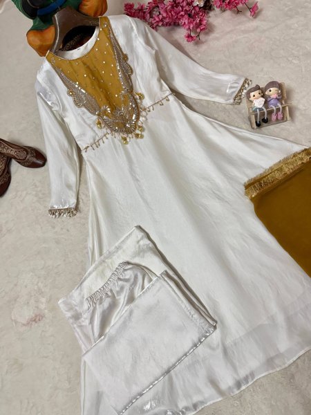 Mustard Yellow Anarkali Suit with Sequin Work and Star Georgette Dupatta at Wholesale Rate Ready To Wear Collection