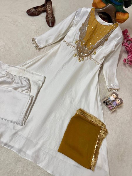 Mustard Yellow Anarkali Suit with Sequin Work and Star Georgette Dupatta at Wholesale Rate Ready To Wear Collection