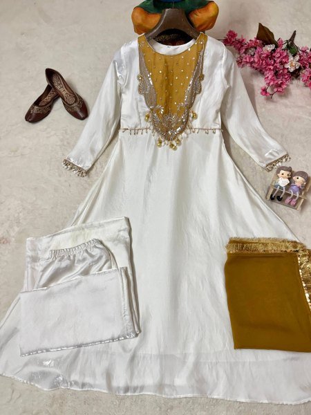 Mustard Yellow Anarkali Suit with Sequin Work and Star Georgette Dupatta at Wholesale Rate Ready To Wear Collection