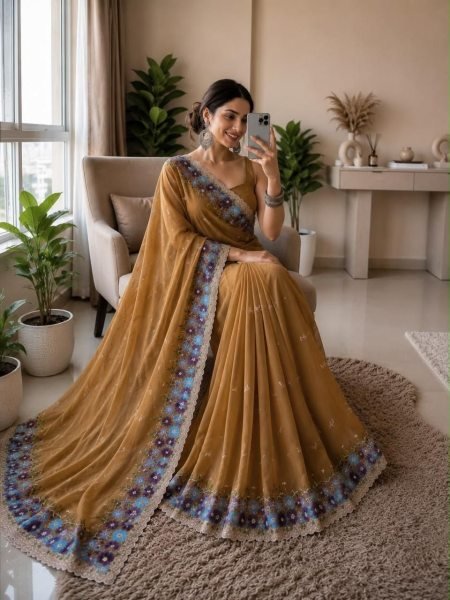 Mustard Yellow Boutique Quality Soft Crush Silk Saree with Embroidered Blouse Silk Sarees Wholesale