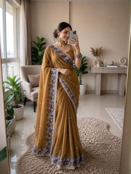 Mustard Yellow Boutique Quality Soft Crush Silk Saree with Embroidered Blouse Silk Sarees Wholesale