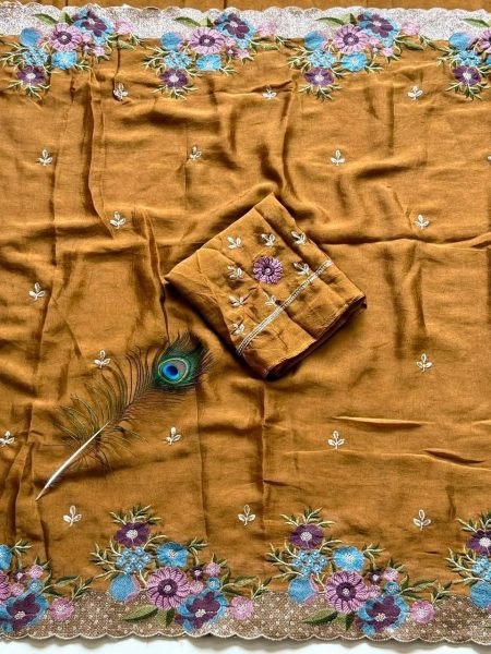 Mustard Yellow Boutique Quality Soft Crush Silk Saree with Embroidered Blouse Silk Sarees Wholesale