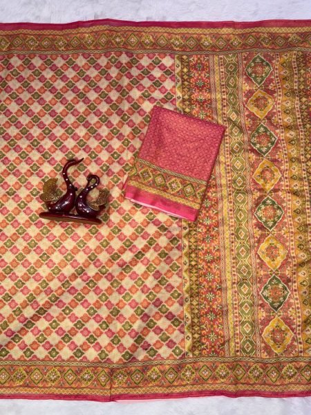 Mustard Yellow Chosmo Silk Saree with Katdana Handwork and Scallop Border For Wedding Silk Sarees Wholesale