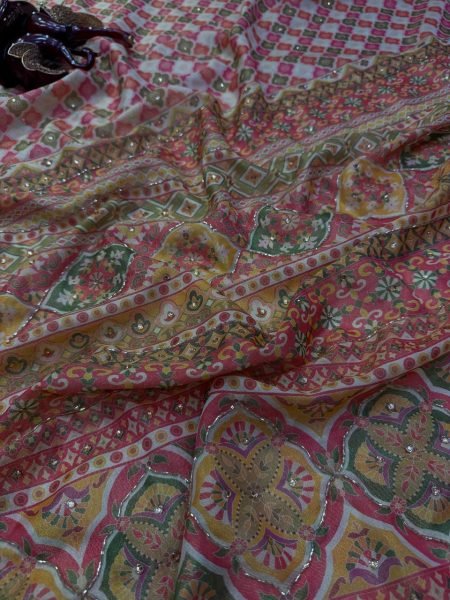Mustard Yellow Chosmo Silk Saree with Katdana Handwork and Scallop Border For Wedding Silk Sarees Wholesale