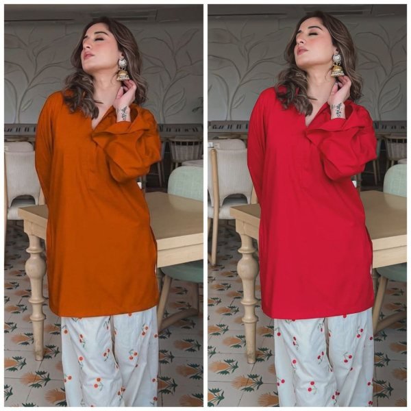 Mustard Yellow Designer Cotton Embroidered Top and Bottom Set with Heavy Fabric CO ORD Sets
