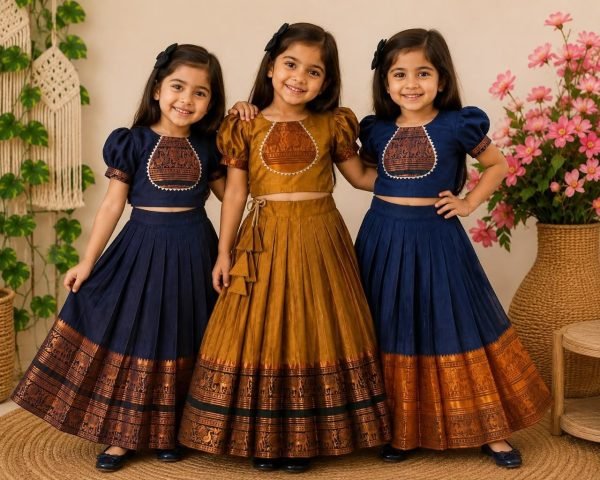 Mustard Yellow Designer Kids Lehenga Choli with Cotton Narayan Pet Zari Border Girls Wear