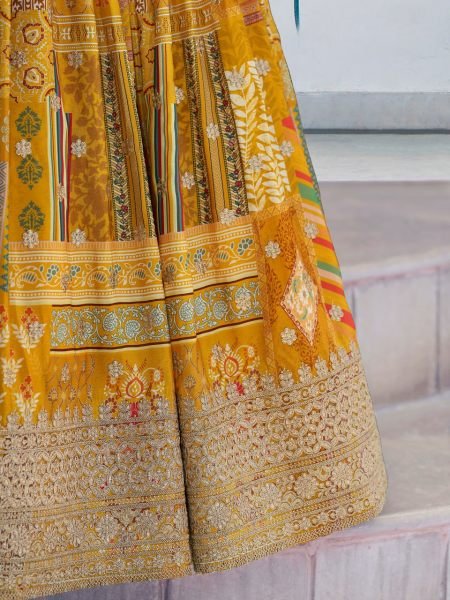 Mustard Yellow Embroidered Chinon Silk Lehenga Choli With Chiffon Choker style dupatta Bulk Buy for Resellers Designer Lehenga Choli