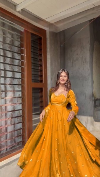 Mustard Yellow Fendy Silk Kurti Set with Sequence Embroidery   Lace Dupatta Festive Ready Outfit Georgette Kurti 