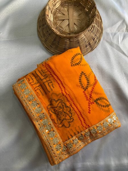 Mustard Yellow Georgette Bandhej Saree with Golden Lace Festive Glow Edition Bandhej Sarees Wholesale