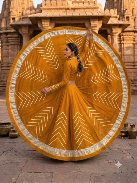 Mustard Yellow Heavy Flared Rayon Cotton Lehenga with 8 to 9 Meter Flair For Festival  Lehenga