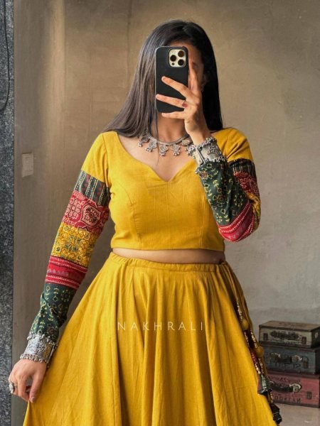 Mustard Yellow Printed Rayon Lehenga Choli with 4 Mtr Flair and Dupatta Festive Outfit Navratri Lehnega Choli