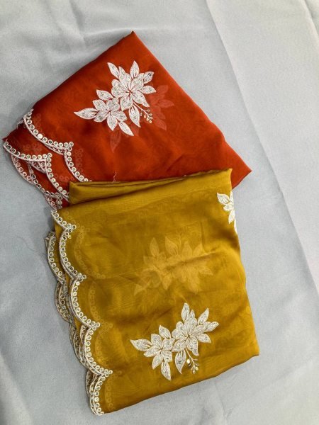 Mustard Yellow Rangoli Silk Saree with Sequin Embroidery   Cutwork Border for Festive Wear Silk Sarees Wholesale