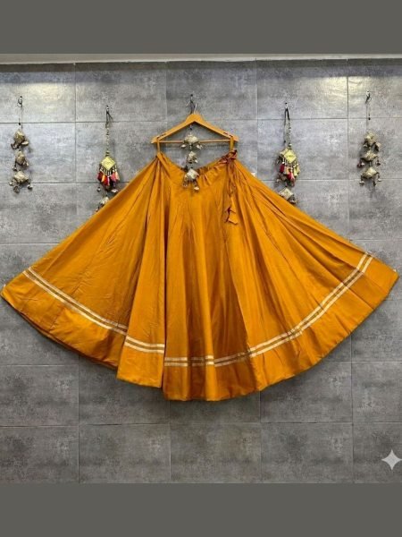 Mustard Yellow Rayon Cotton Lehenga Skirt with Gota Patti Border 
